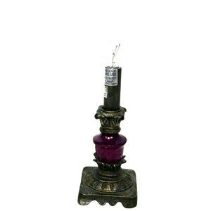 Small Lamp with Purple Glass Center Accent Table Nightlight Resin Metal Colored